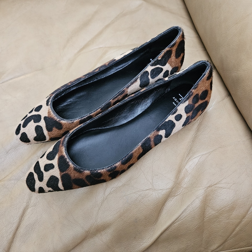 Aquatalia Shoes Calf Hair & Leather Flats Leopard Gorgeous Size 9.5 - Picture 2 of 8